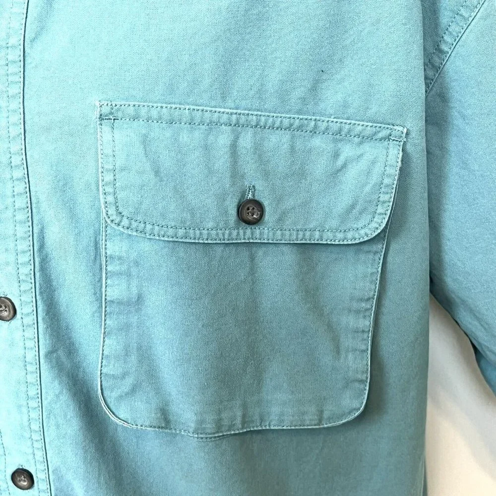 Woolrich Mens Short‎ Sleeve Green Button Down Shirt Cargo Pockets Large Utility